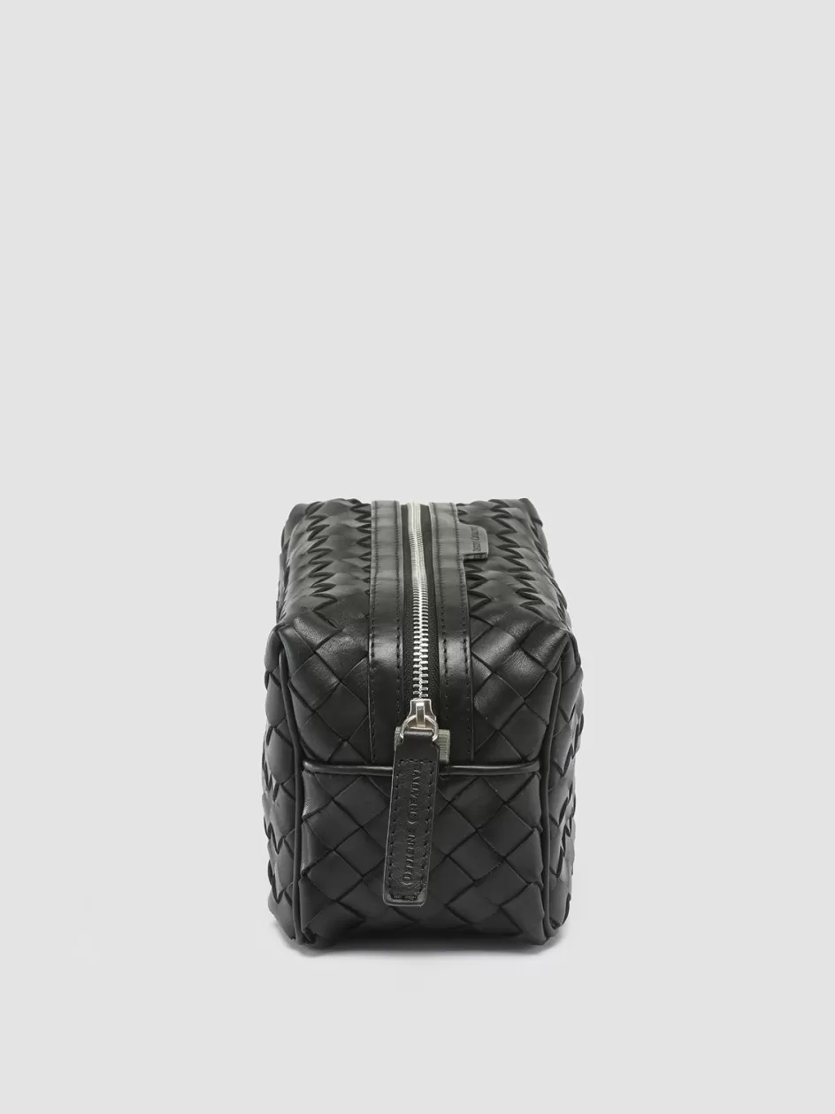 armor_014__black_woven_leather_pouch_98097.webp Officine Creative Woven Leather Selection | Bags>ARMOR 014 - Black Woven Leather Pouch NERO