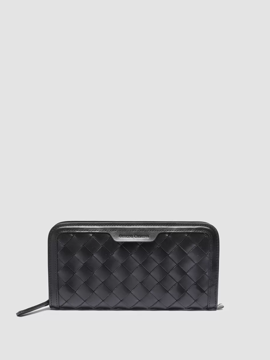 Officine Creative Woven Leather Selection | Woven Leather Selection>BERGE’ 101 - Woven Leather Wallet BLACK
