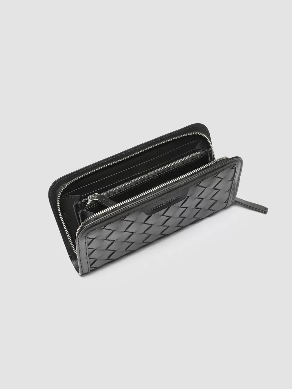Officine Creative Woven Leather Selection | Woven Leather Selection>BERGE’ 101 - Woven Leather Wallet BLACK
