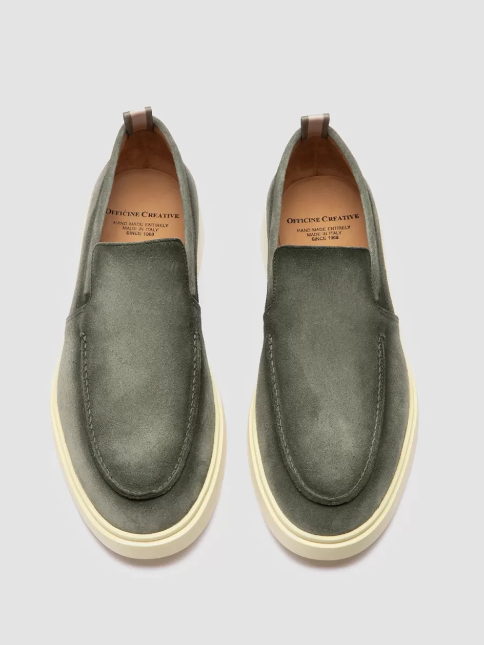 Officine Creative Suede Selection | Icons>BONES 002 - Suede Loafers GREEN