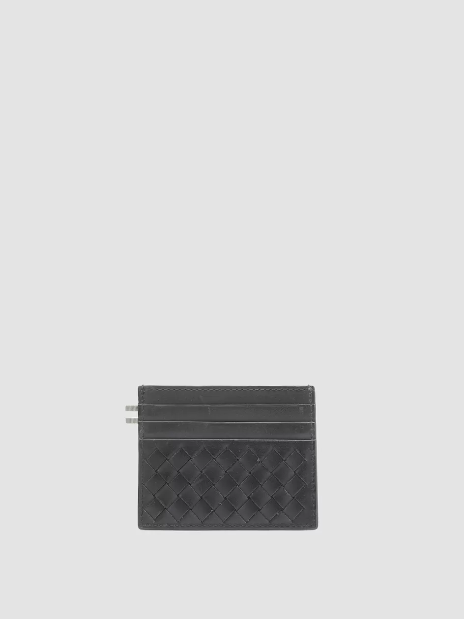 Officine Creative Woven Leather Selection | Wallets>BOUDIN 122 - Woven Leather Card Holder BLACK