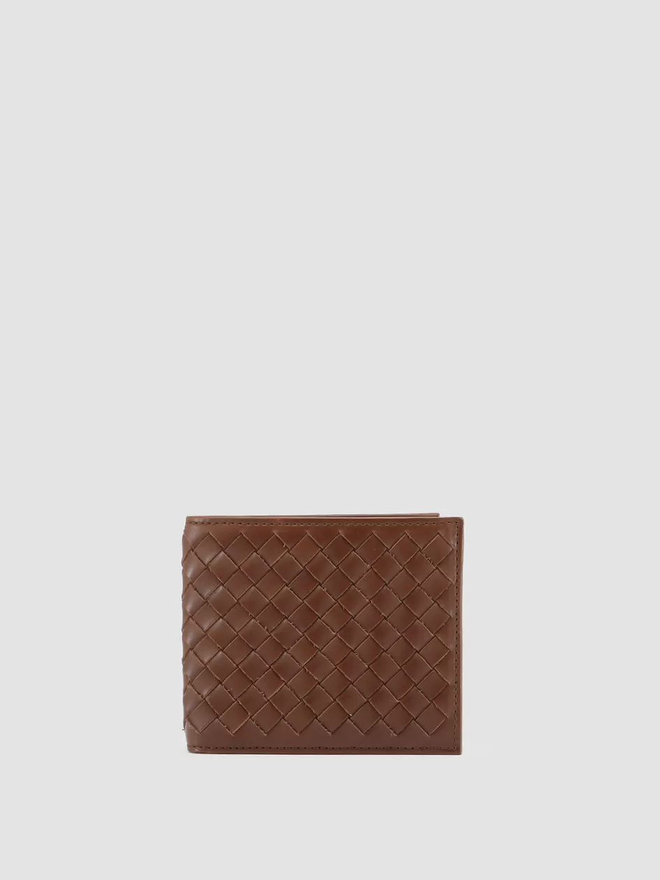 Officine Creative Woven Leather Selection | Wallets>BOUDIN 123 - Brown Woven Leather Bifold Wallet BRUNO