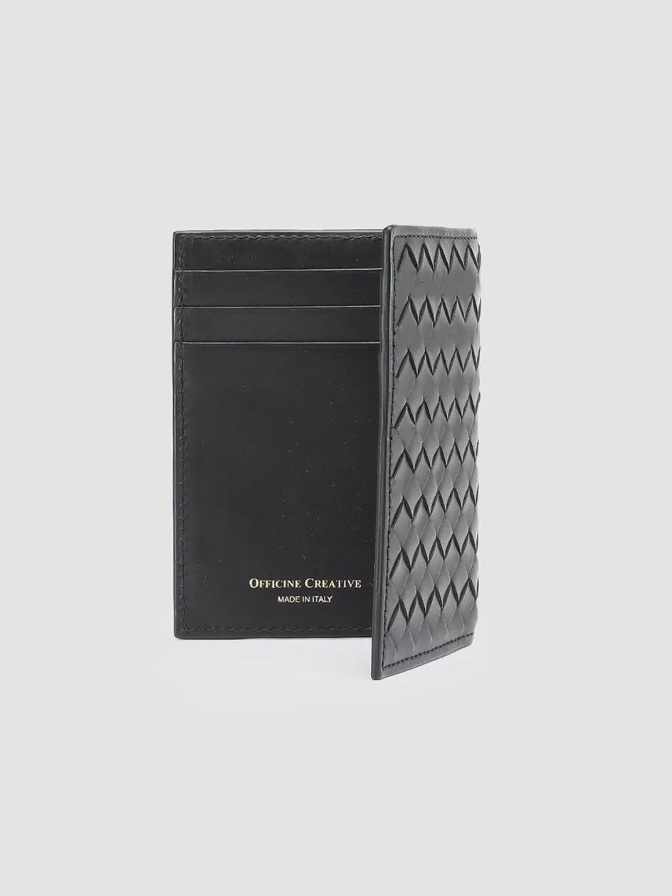 Officine Creative Woven Leather Selection | Wallets>BOUDIN 124 - Woven Leather Bifold Wallet BLACK