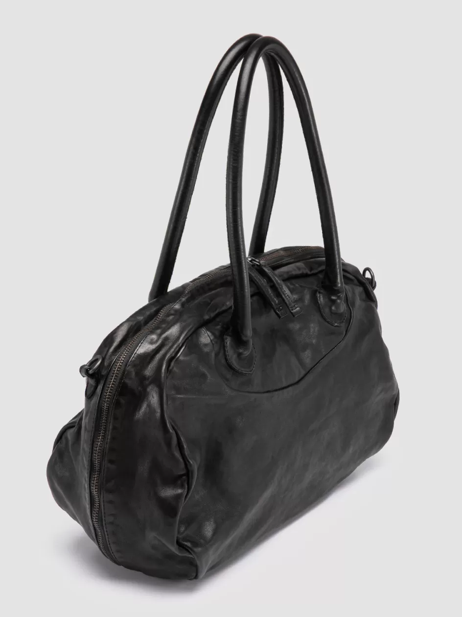 Officine Creative Bags>BOWLER 001 - Black Leather Handle Bag NERO