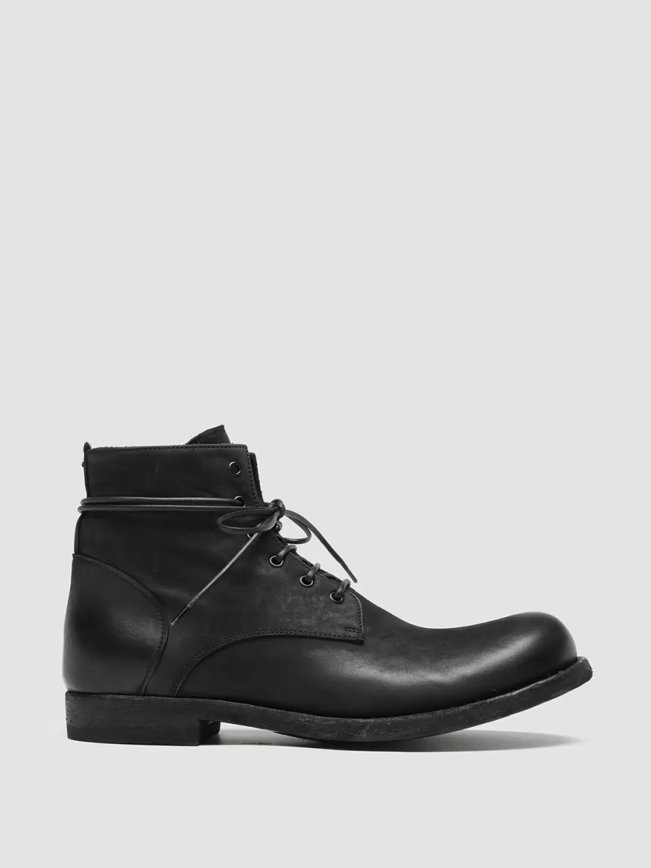 Officine Creative Ankle Boots>BUBBLE 003 - Leather Lace-up Boots BLACK