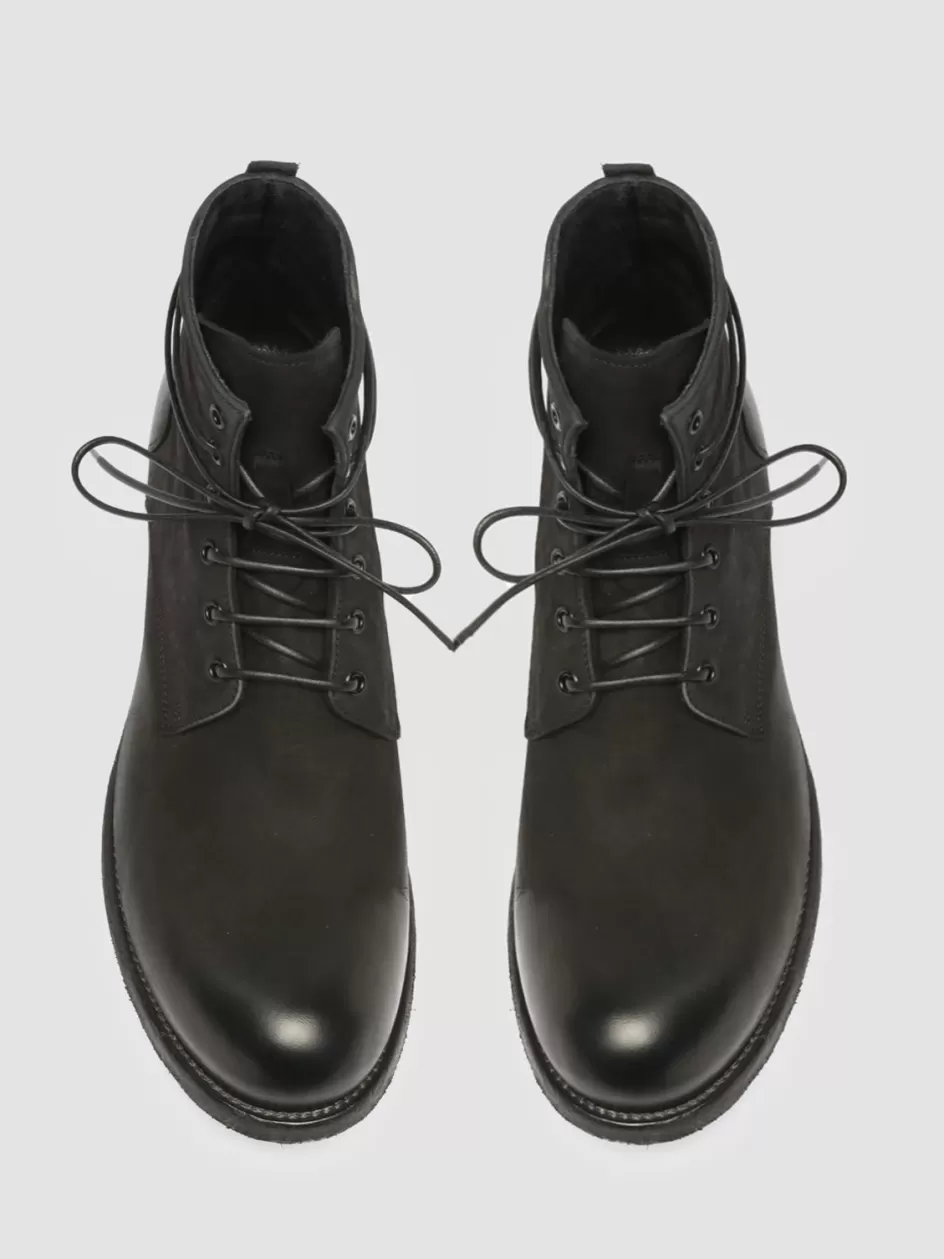 Officine Creative Ankle Boots>BUBBLE 003 - Leather Lace-up Boots BLACK