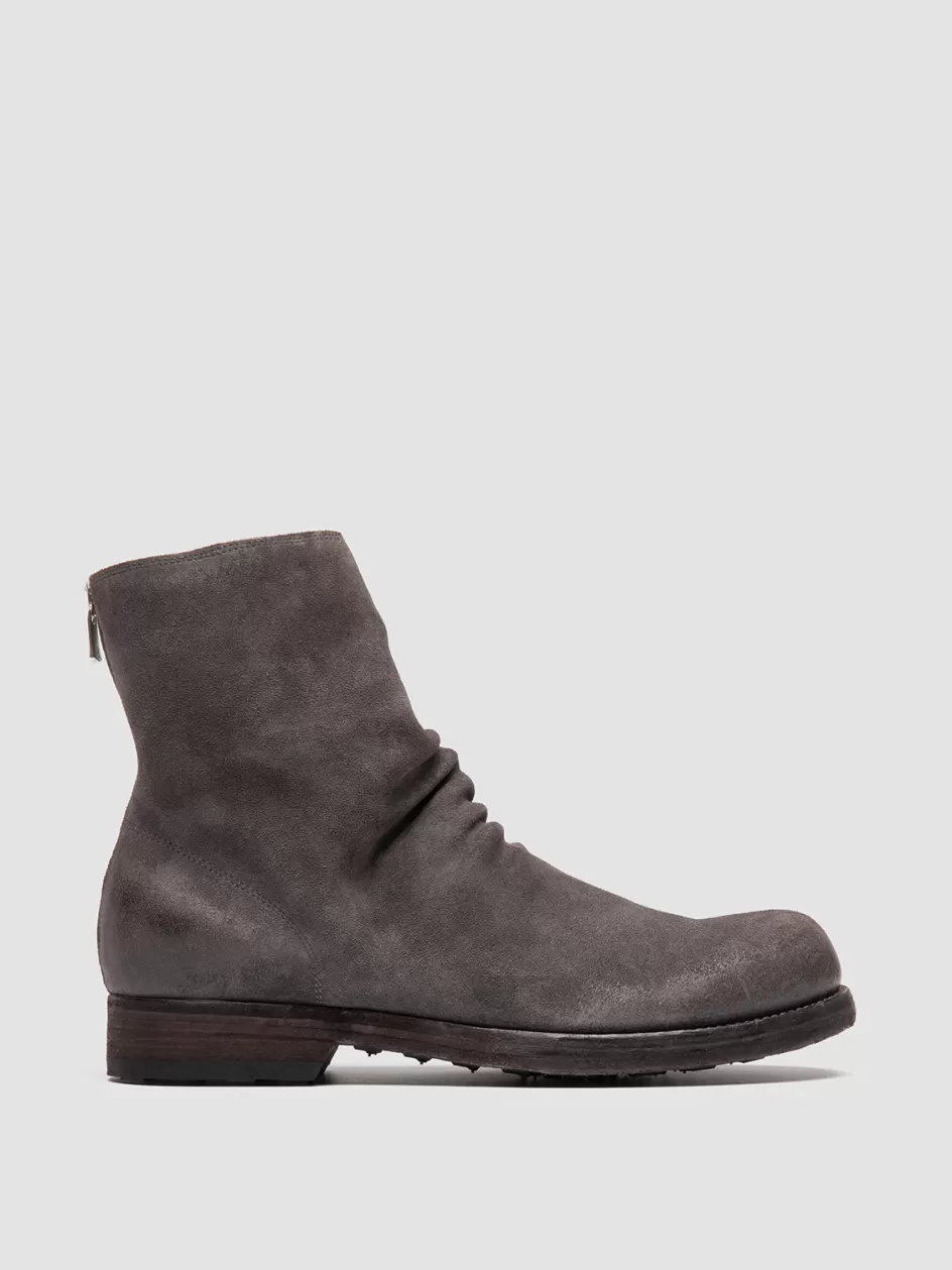 Officine Creative Ankle Boots>BULLA DD 103 - Grey Suede Zipped Boots GRUNGE