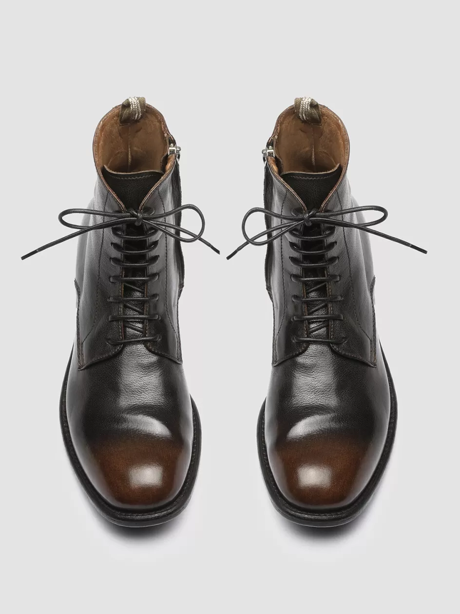 Officine Creative Icons | Boots & Booties>CALIXTE 002 - Black Zipped Leather Boots COFFEE/BLACK