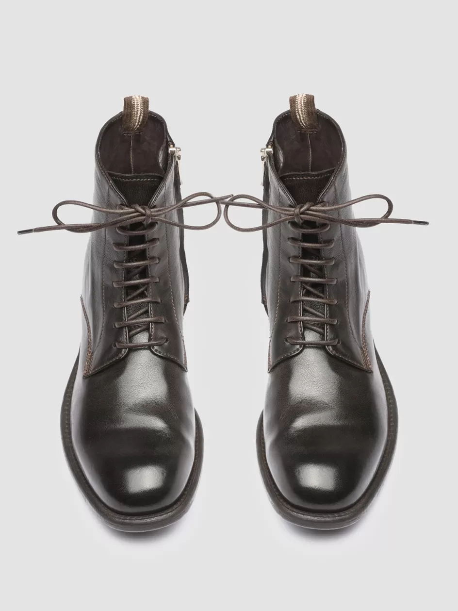 Officine Creative Icons | Boots & Booties>CALIXTE 002 - Brown Zipped Leather Booties EBANO