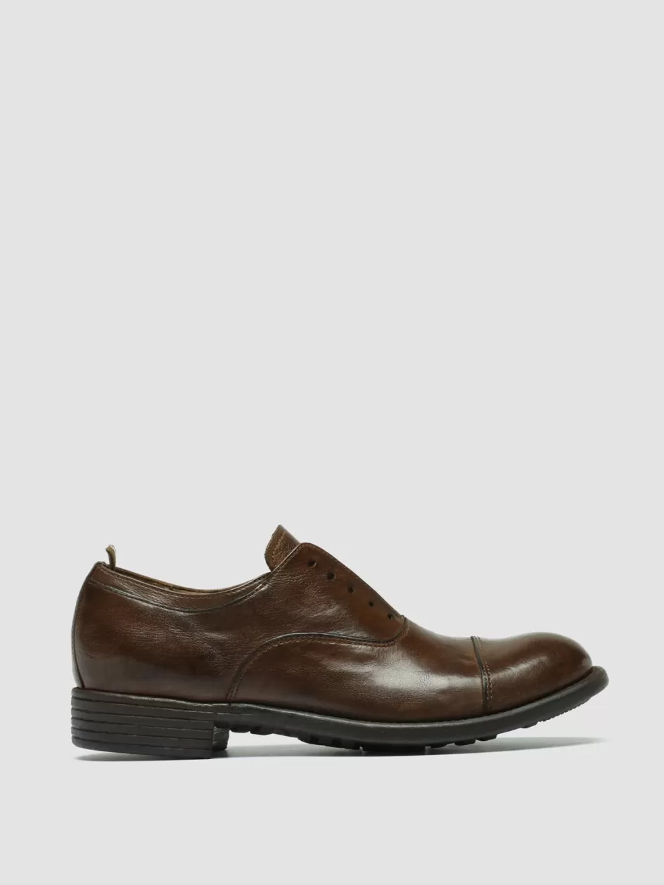 Officine Creative Dress Shoes>CALIXTE 003 - Brown Leather Oxford Shoes DARK BROWN