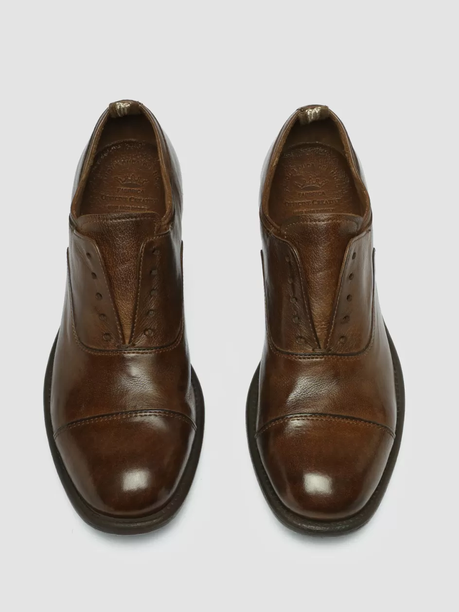 Officine Creative Dress Shoes>CALIXTE 003 - Brown Leather Oxford Shoes DARK BROWN