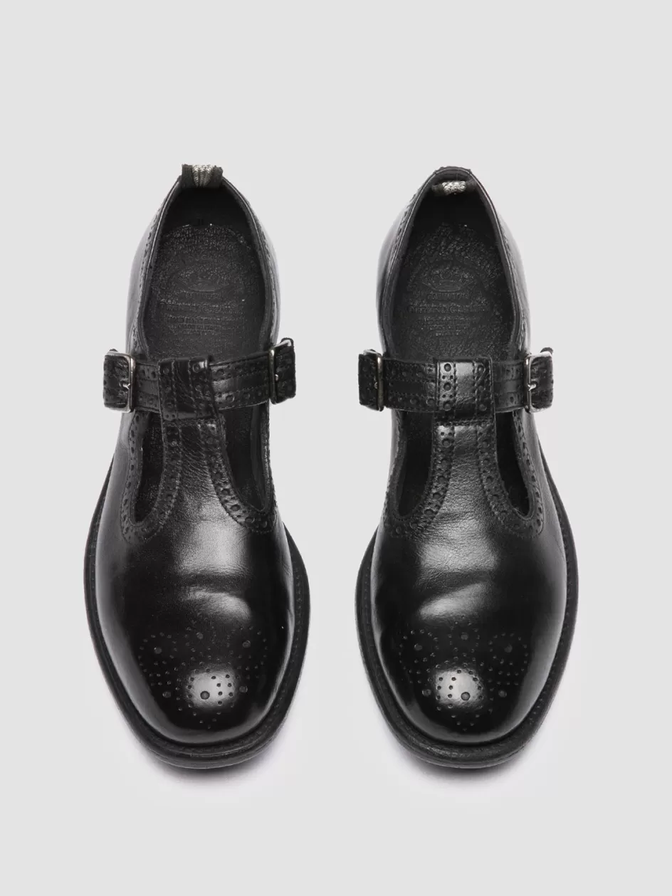 Officine Creative Dress Shoes>CALIXTE 071 - Black Leather T-Bar Shoes NERO                                              