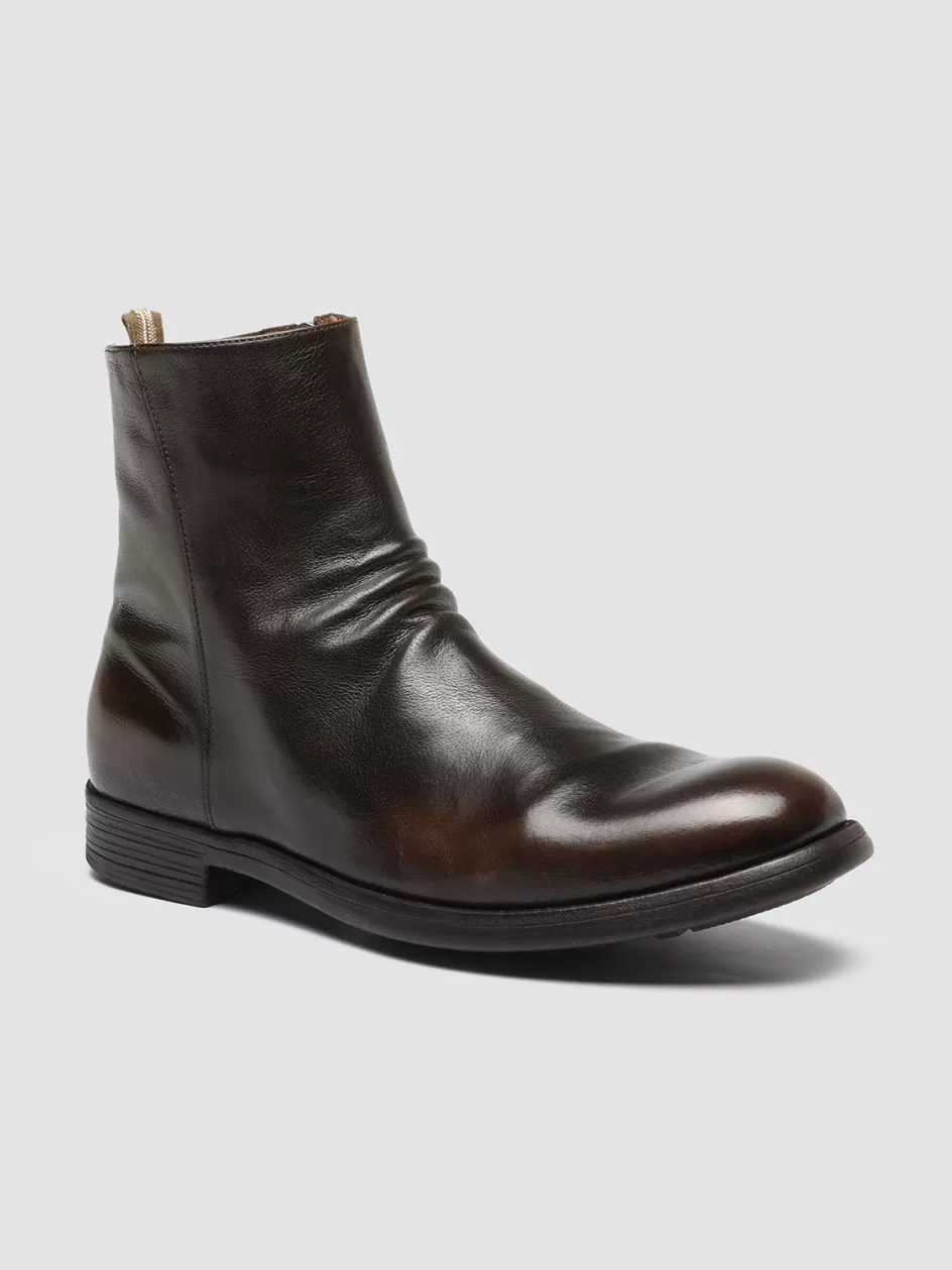 chronicle_058__brown_leather_zip_boots_102115.webp Officine Creative Ankle Boots>CHRONICLE 058 - Brown Leather Zip Boots DARK BROWN