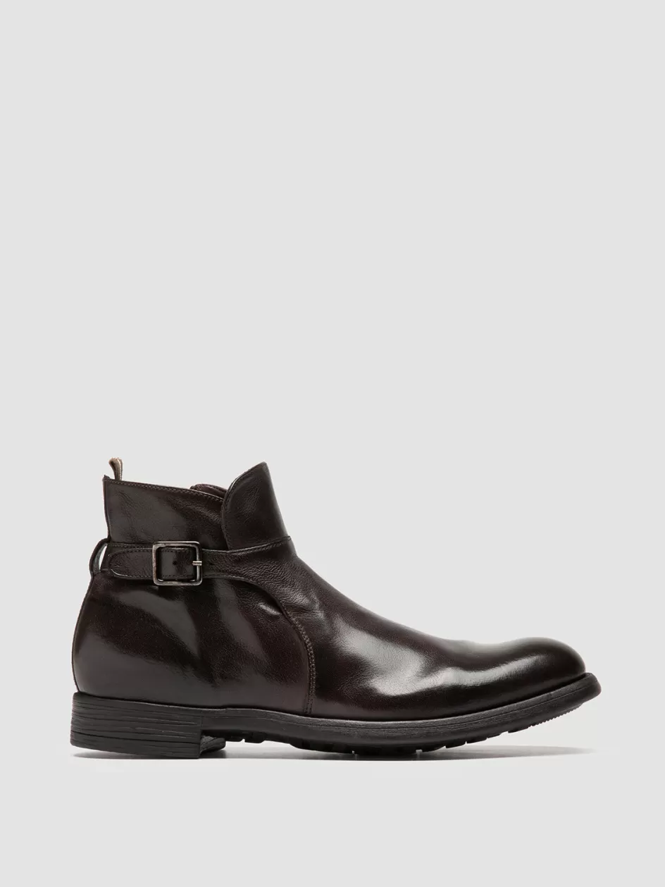 Officine Creative Ankle Boots>CHRONICLE 068 - Brown Leather Zipped Boots EBONY