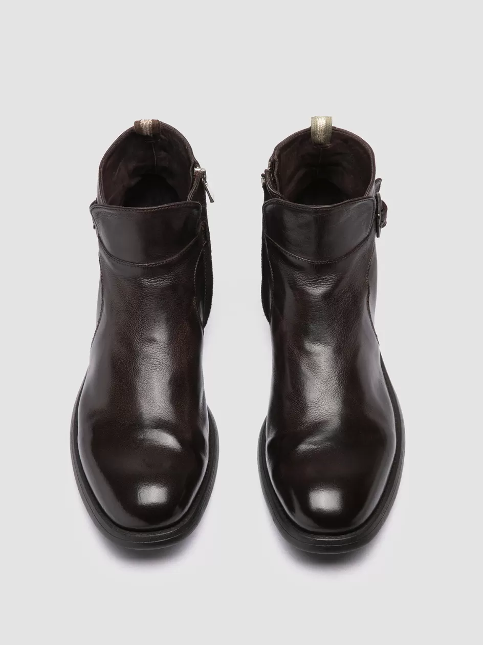 Officine Creative Ankle Boots>CHRONICLE 068 - Brown Leather Zipped Boots EBONY