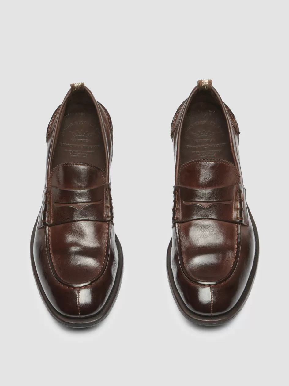 Officine Creative Loafers>CHRONICLE 144 - Brown Leather Penny Loafers DARK BURGUNDY