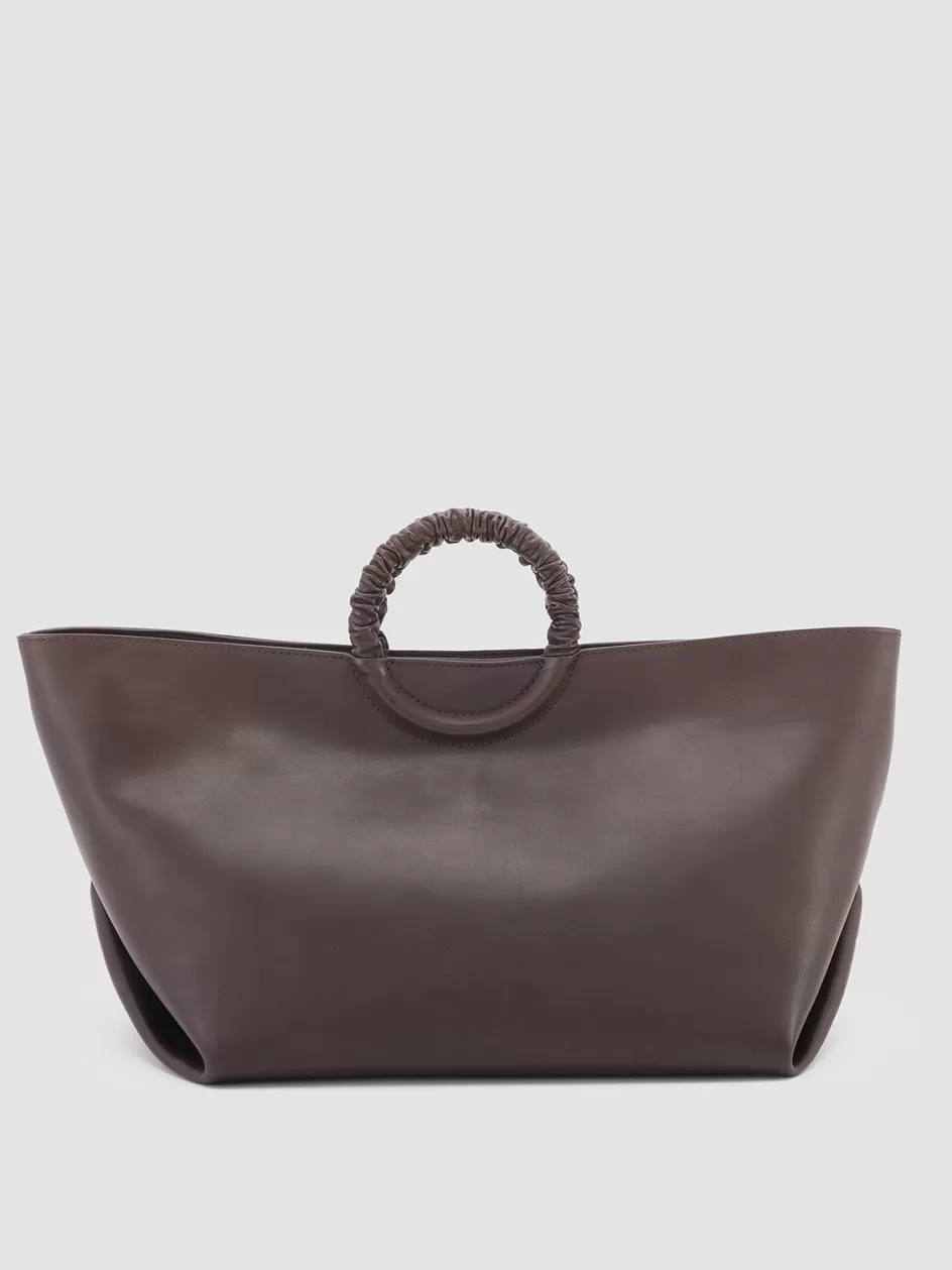 Officine Creative Bags>CIRCLE 15 - Brown Leather Handle Bag DARK BROWN
