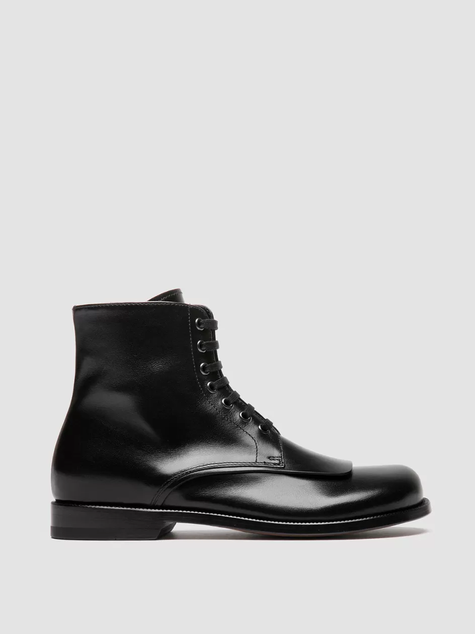 Officine Creative Boots & Booties>EMERALD 004 - Black Leather Lace-up Boots NERO                                              