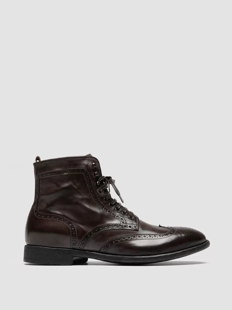 Officine Creative Ankle Boots>EMORY CAOU 016 - Dark Brown Leather Boots EBANO
