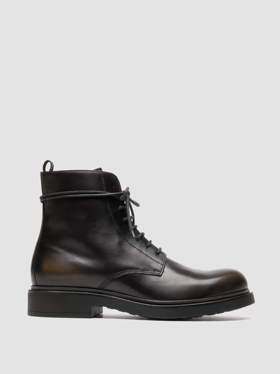Officine Creative Ankle Boots>ENGINEER 005 - Green Leather Lace-up Boots GREEN/SUPERNERO