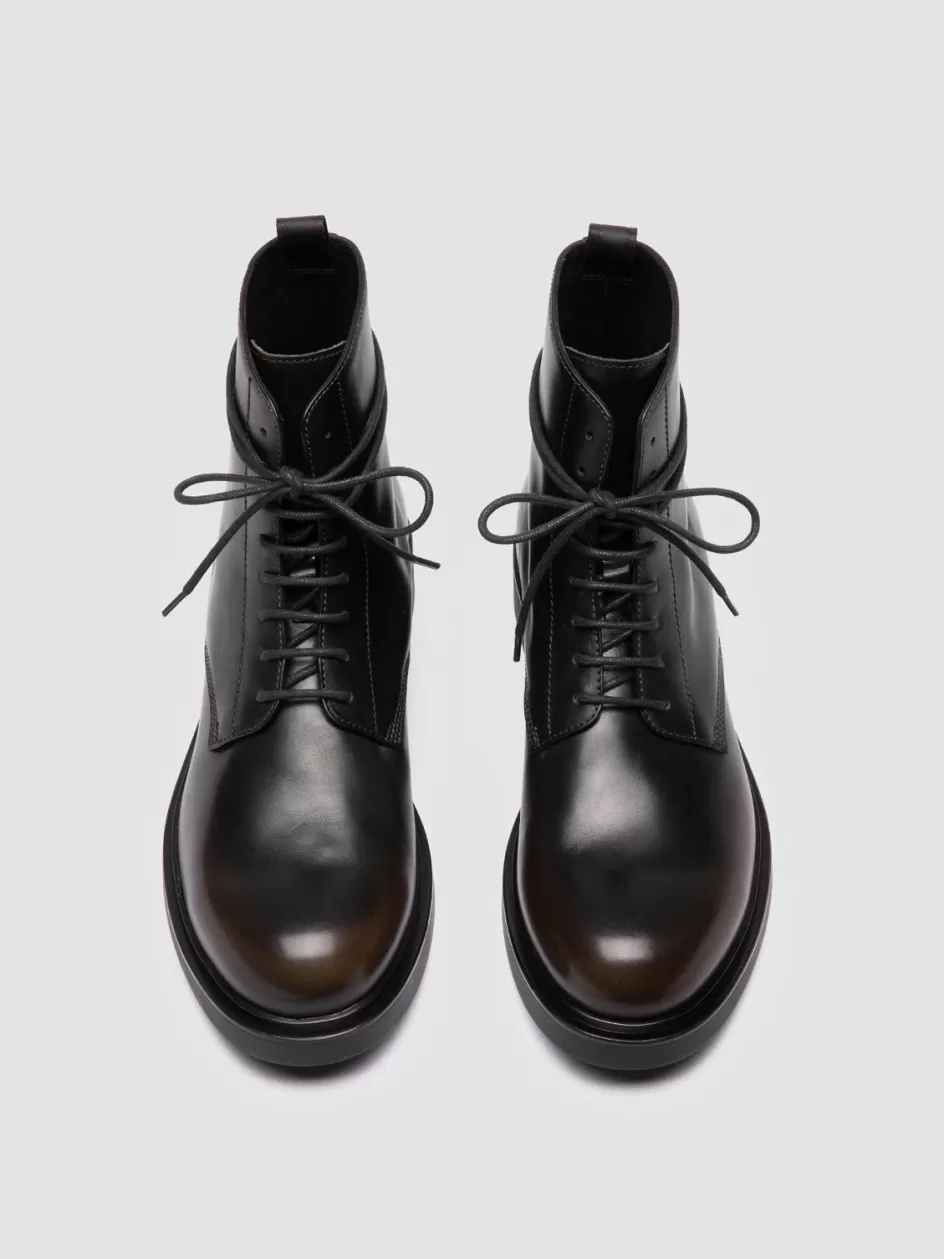 Officine Creative Ankle Boots>ENGINEER 005 - Green Leather Lace-up Boots GREEN/SUPERNERO