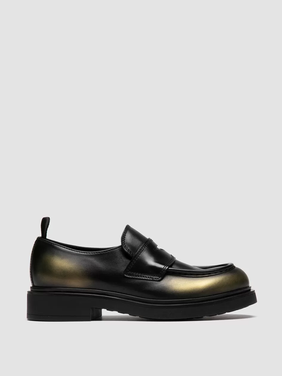 Officine Creative Loafers>ENGINEER 101 - Metallic Leather Penny Loafers NERO/ORO