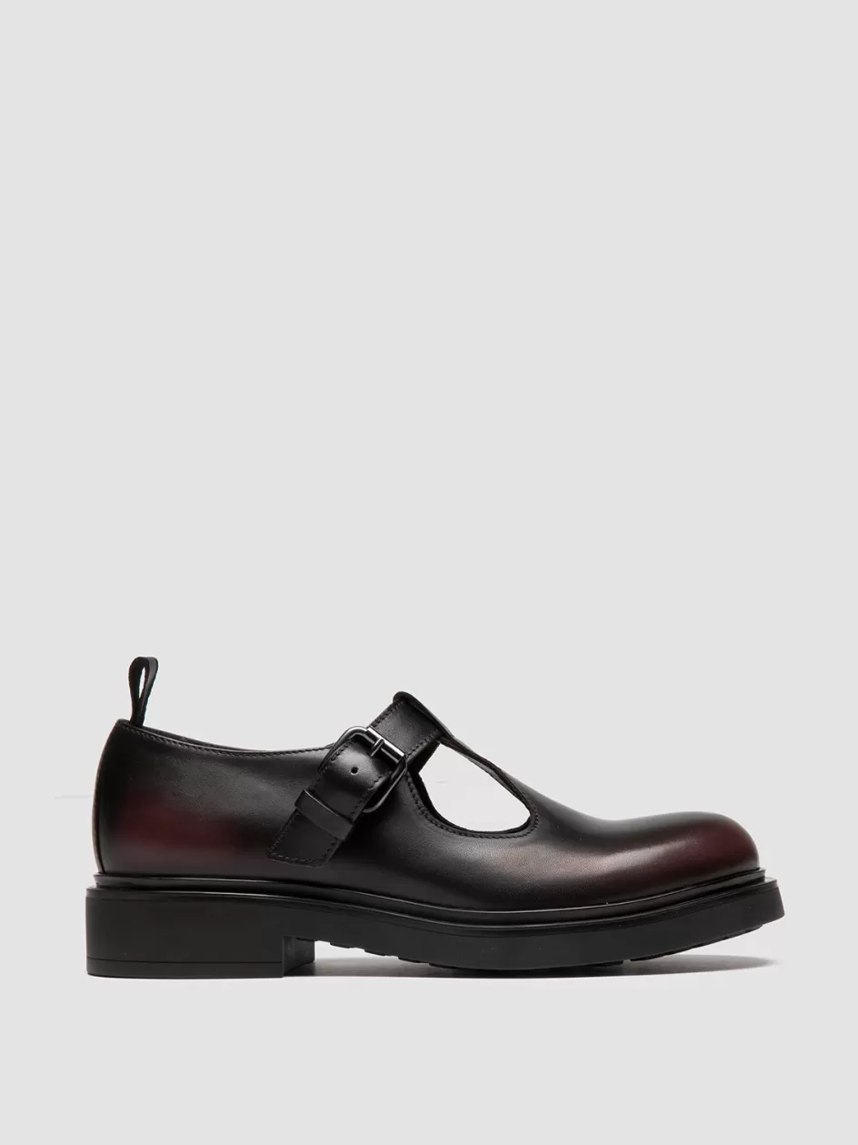 Officine Creative Dress Shoes>ENGINEER 103 - Black Leather T-Bar Shoes CHIANTI/SUPERNERO                                 