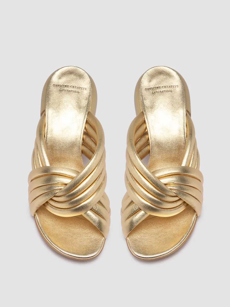Officine Creative Sandals>ETHEL 022 - Gold Leather Slide Sandals ORO