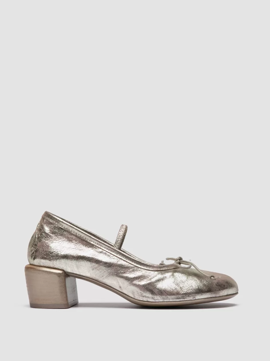 Officine Creative Dress Shoes>FLORE 001 - Metallic Leather Ballerina Shoes PLATINO                                           