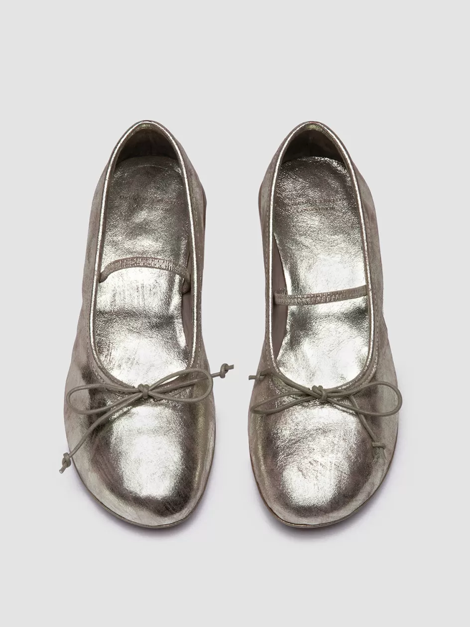 Officine Creative Dress Shoes>FLORE 001 - Metallic Leather Ballerina Shoes PLATINO                                           