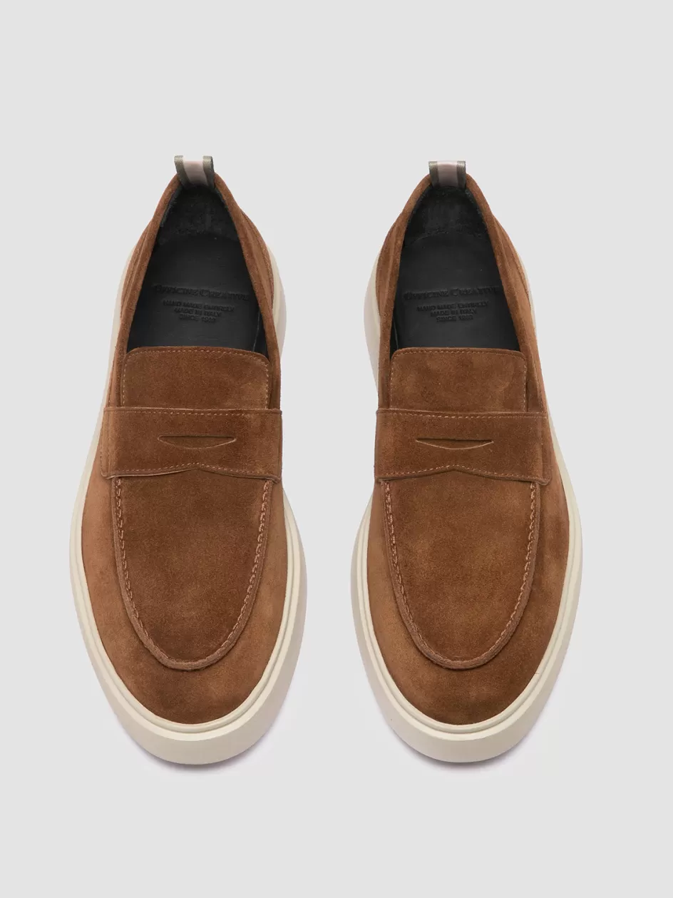 Officine Creative Loafers>FRAME 001 - Brown Suede Penny Loafers DARK BROWN