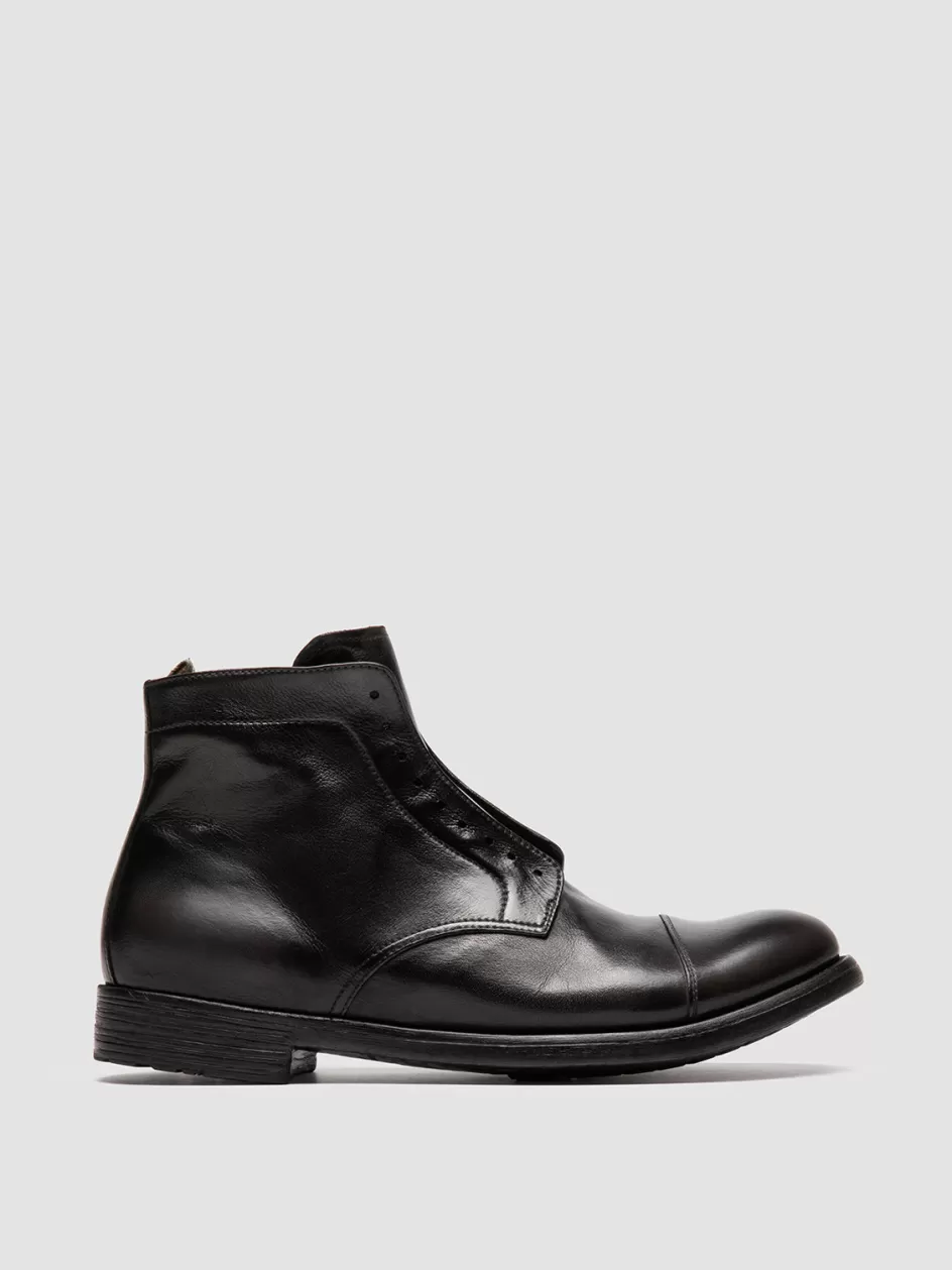 Officine Creative Ankle Boots>HIVE 005 - Black Leather Zipped Boots FERRO/BLACK