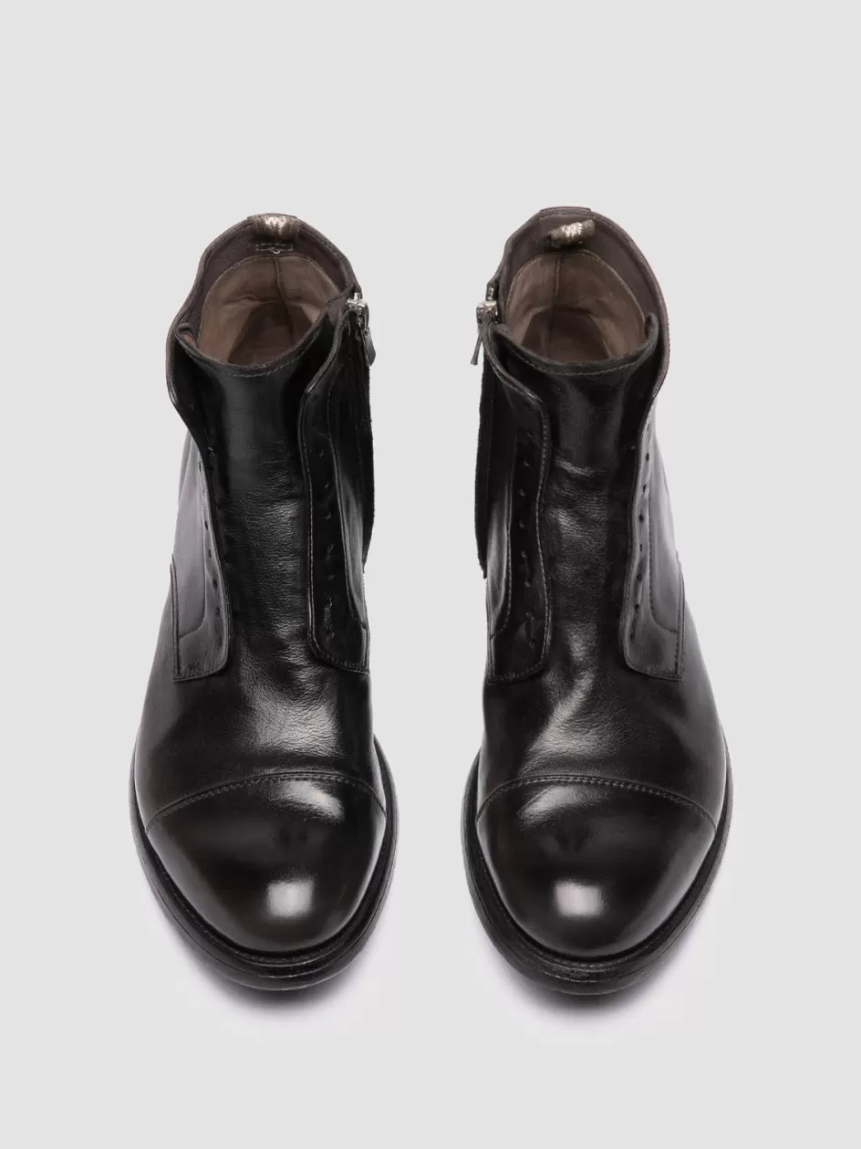 Officine Creative Ankle Boots>HIVE 005 - Black Leather Zipped Boots FERRO/BLACK