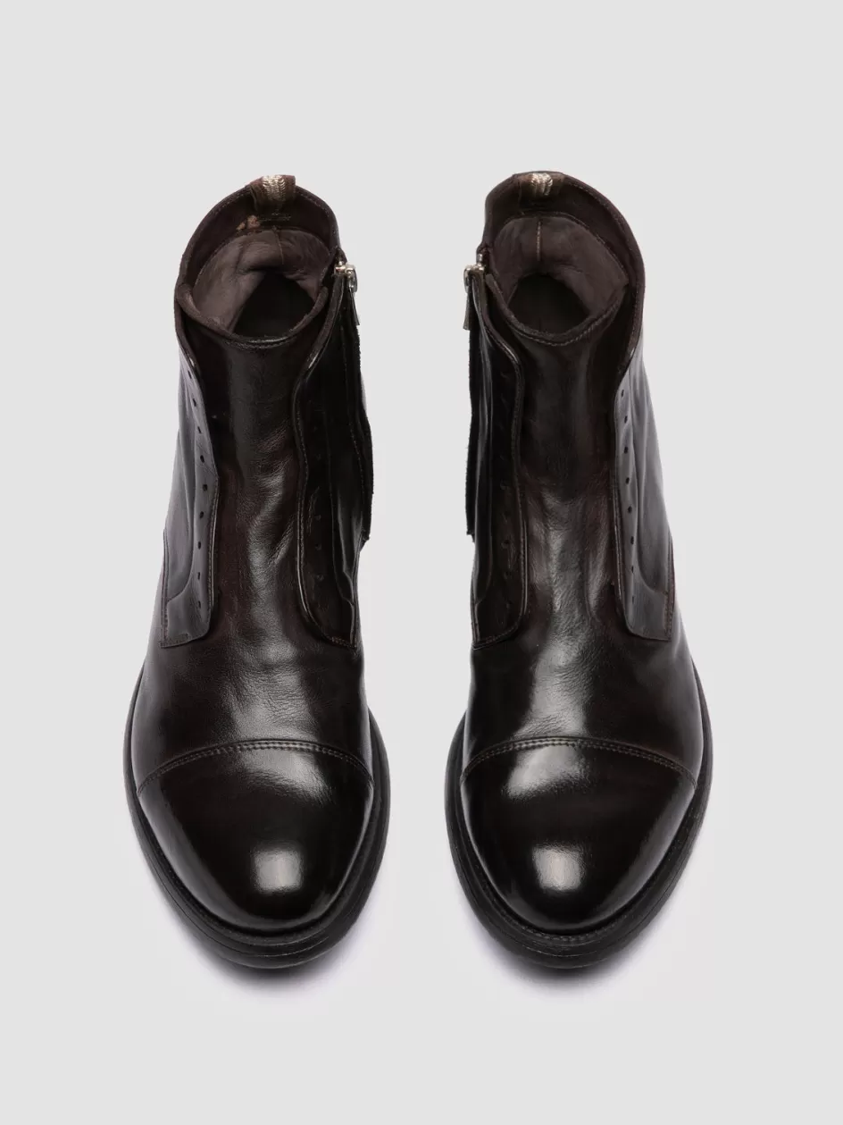 Officine Creative Ankle Boots>HIVE 005 - Brown Leather Zipped Boots EBANO