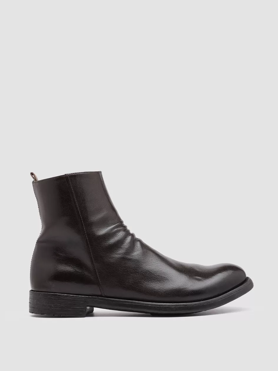 Officine Creative Ankle Boots>HIVE 010 - Brown Leather Zip Boots DARK BROWN