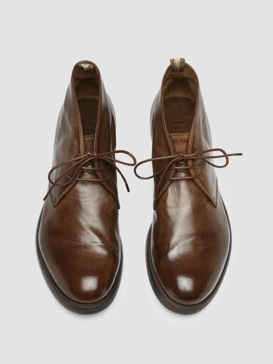 Officine Creative Ankle Boots>HIVE 050 - Brown Leather Chukka Boots DARK BROWN