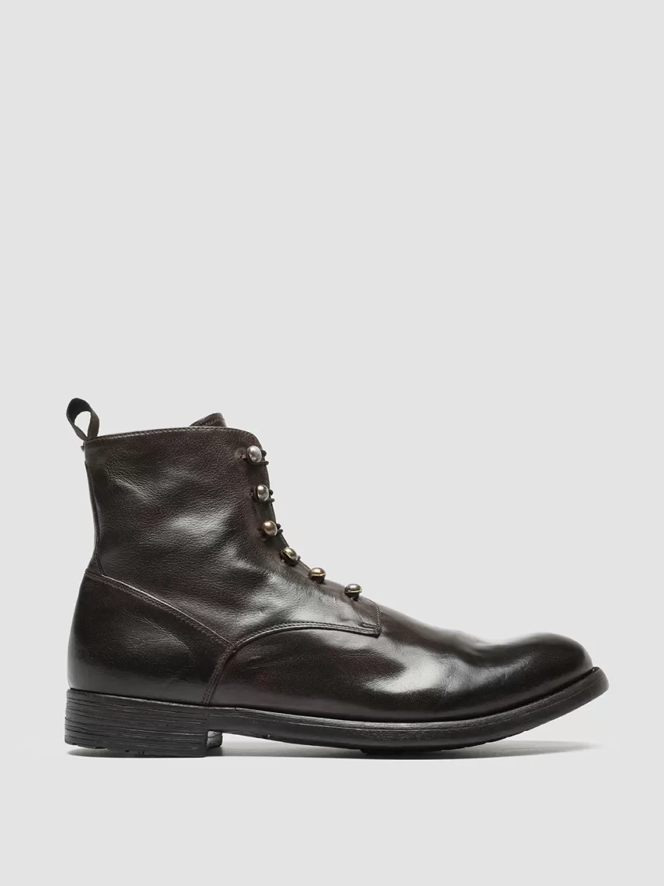 Officine Creative Ankle Boots>HIVE 051 - Brown Leather Zip Boots DARK BROWN
