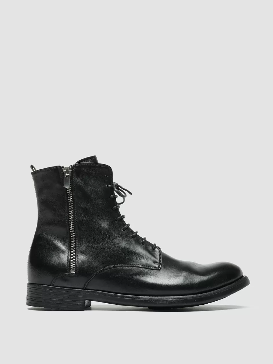 Officine Creative Ankle Boots>HIVE 053 - Leather Lace Up Boots BLACK