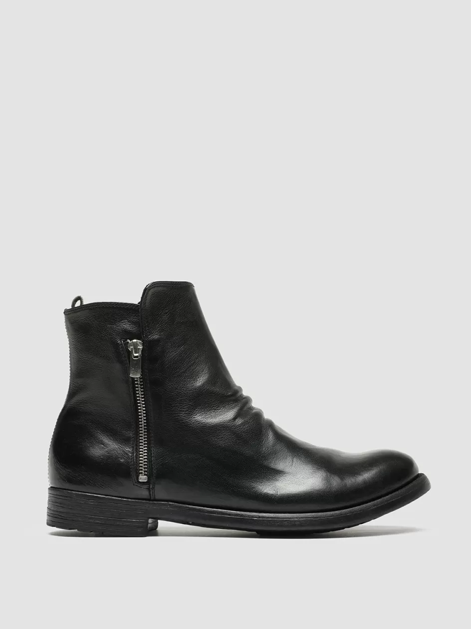 Officine Creative Ankle Boots>HIVE 054 - Leather Zip Boots BLACK