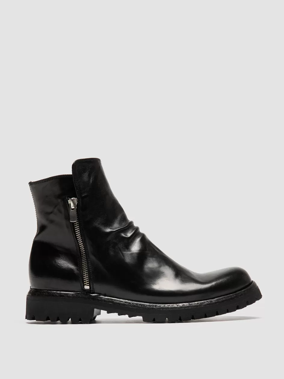 Officine Creative Ankle Boots>IKONIC 004 - Leather Zip Boots BLACK