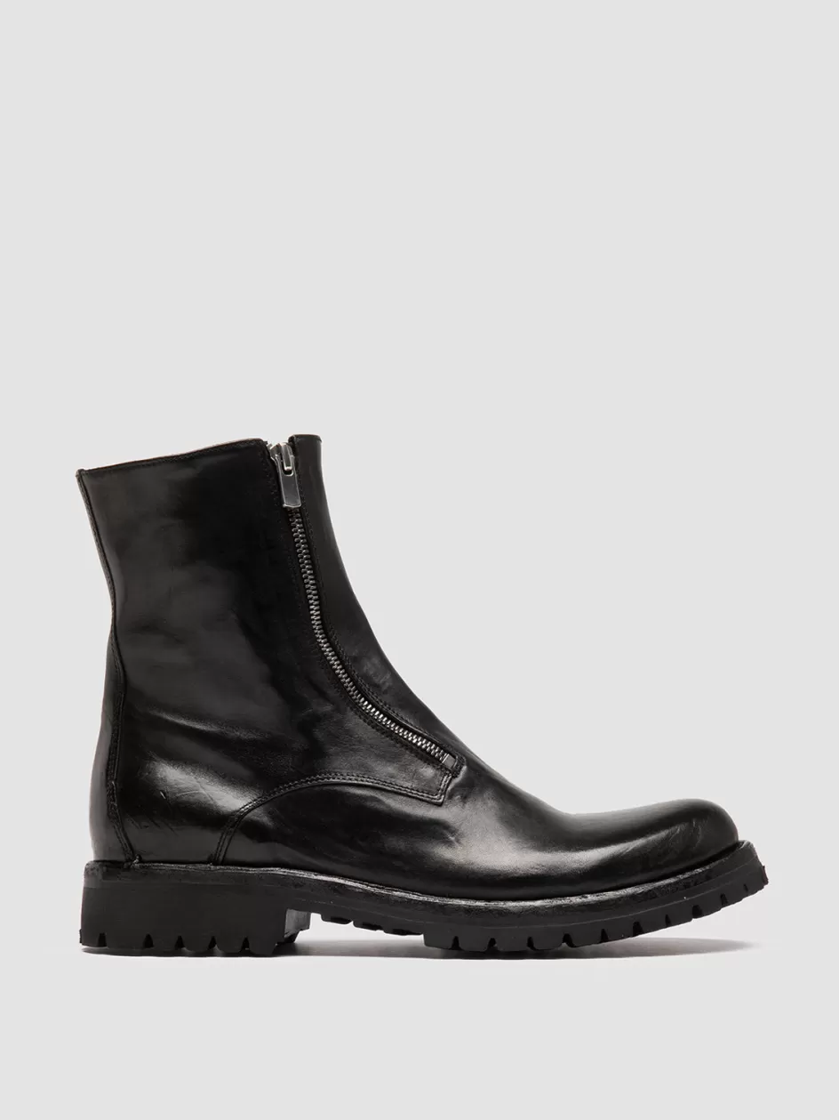 Officine Creative Ankle Boots>IKONIC 012 - Leather Zipped Boots BLACK