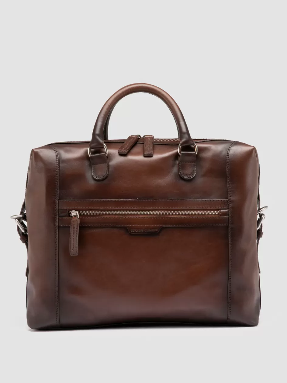 Officine Creative Bags>JULES 003 - Brown Leather Briefcase BRUNO