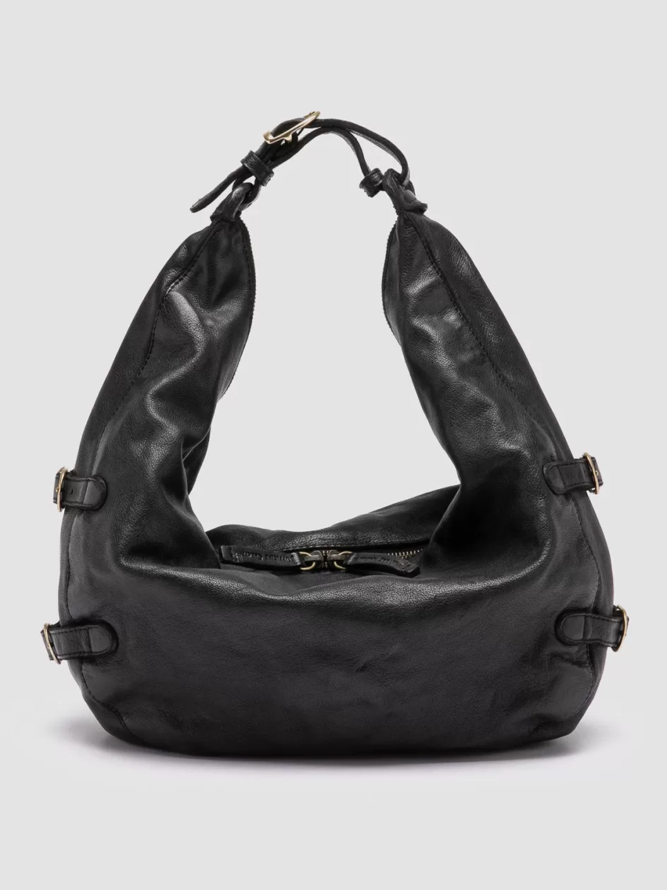 Officine Creative Bags>JULIE 008 - Black Leather Shoulder Bag NERO