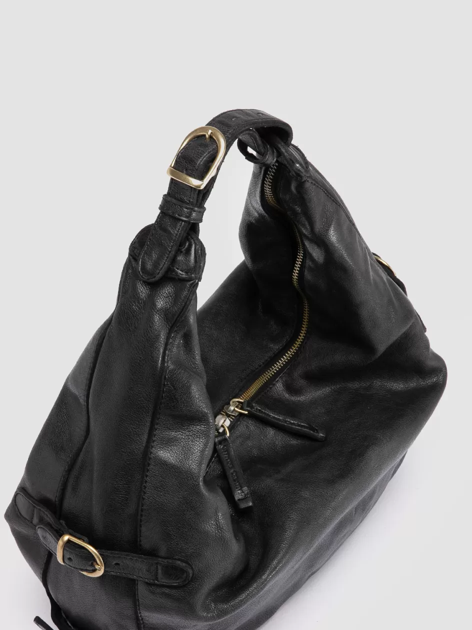 Officine Creative Bags>JULIE 008 - Black Leather Shoulder Bag NERO