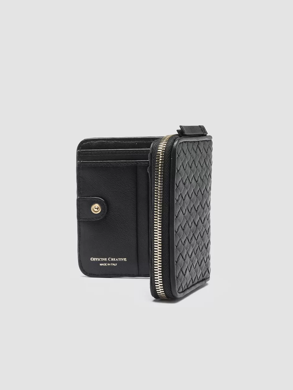Officine Creative Woven Leather Selection | Wallets>JULIET 102 - Woven Leather Zip-Around Wallet BLACK