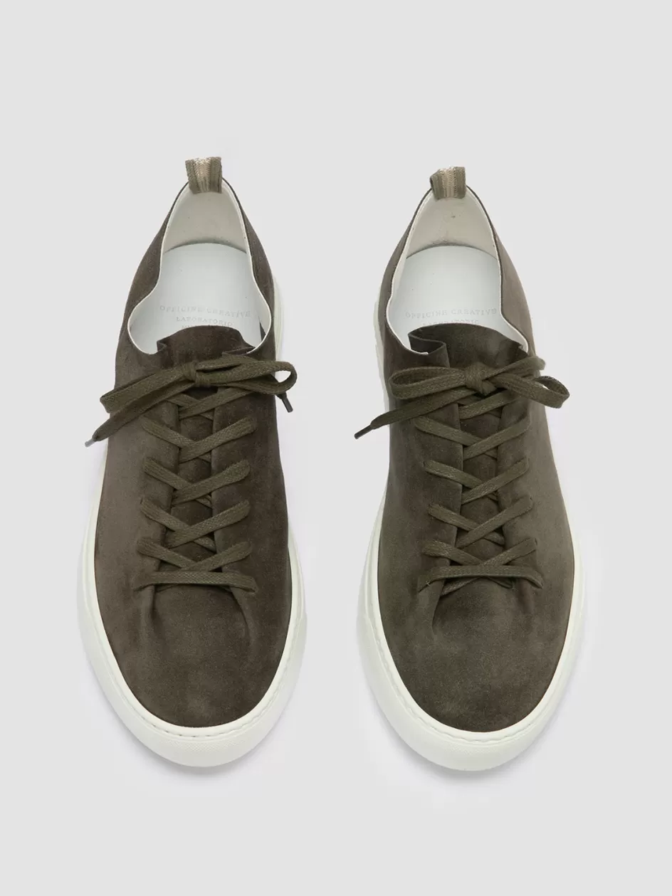 Officine Creative Sneakers>LEGGERA 001 - Green Suede Low Top Sneakers MILITARY