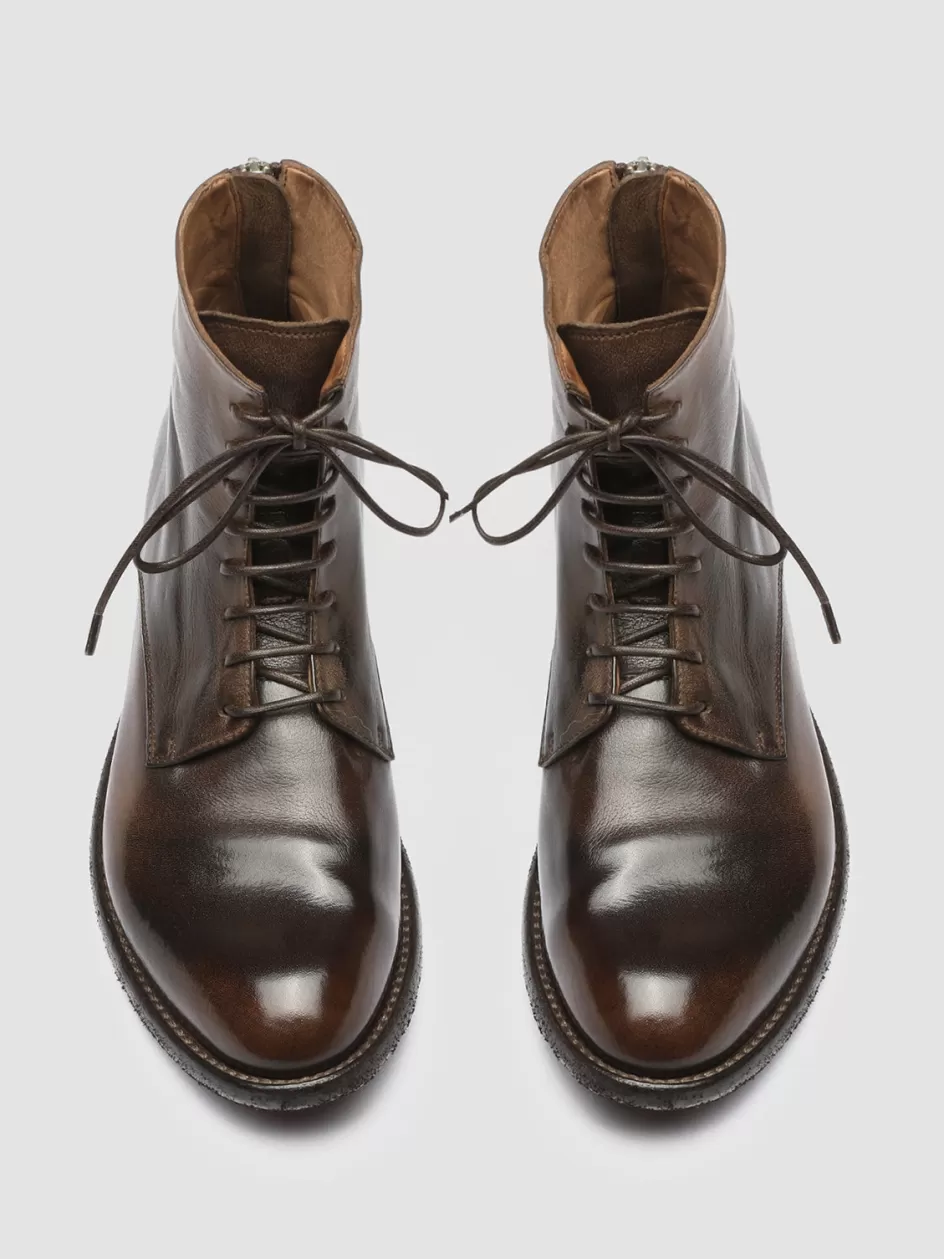 Officine Creative Icons | Boots & Booties>LEXIKON 123 - Brown Zipped Leather Ankle Boots COFFEE/DARK BROWN