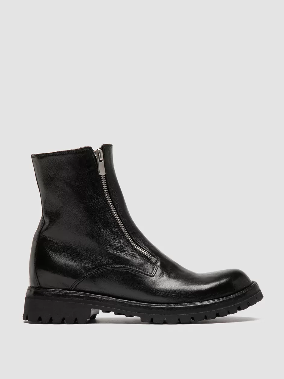 Officine Creative Boots & Booties>LORAINE 026 - Black Leather Zipped Boots NERO