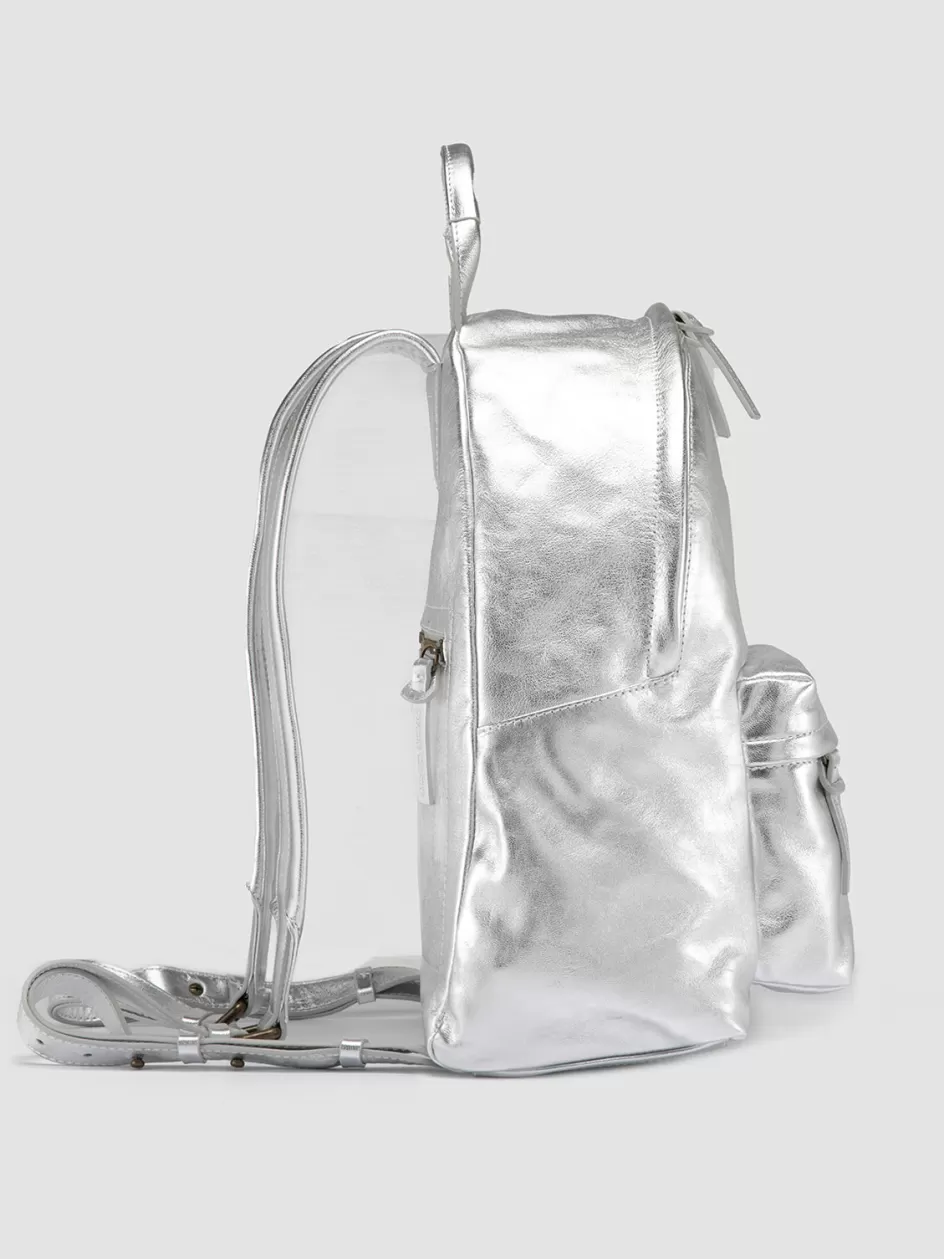mini_pack__silver_leather_backpack_103982.webp Officine Creative Icons | Backpacks>MINI PACK - Leather Backpack SILVER