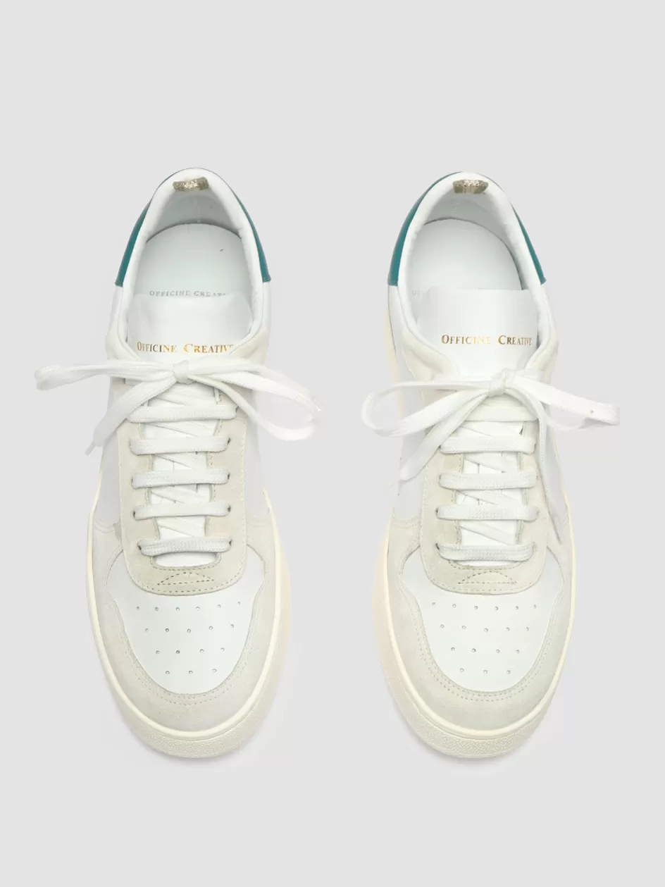 Officine Creative Sneakers>MOWER 008 - White Leather And Suede Sneakers WHITE/TEAL GREEN